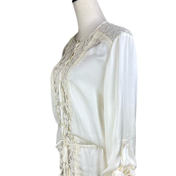 Hale Bob NWT Cream White Charmeuse Lacy Sheer Long Sleeve Button Up Blouse - Picture 7 of 14